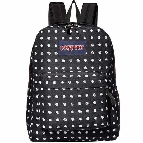 black polka dot backpack